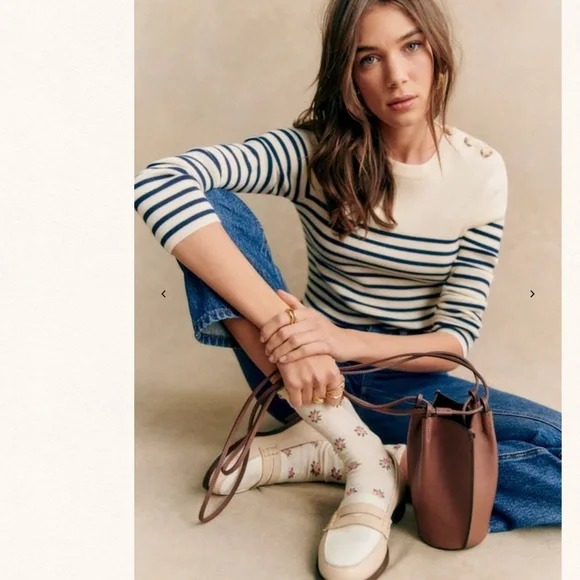 Sezane Matthis Jumper Natural / Navy Size S - Picture 2 of 11